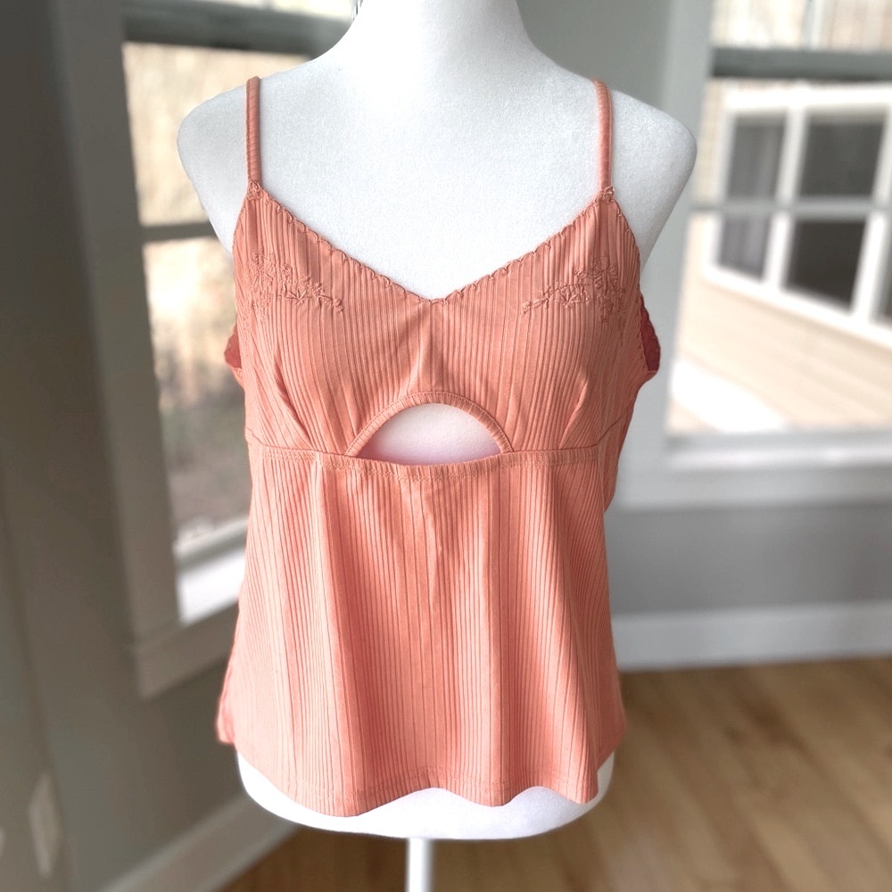 SHEIN Peach Ribbed Embroidered Cut Out Cami Tank Top Size XL
